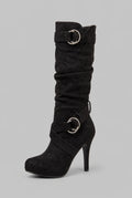 Slouchy Buckle Knee-High Stiletto Boots