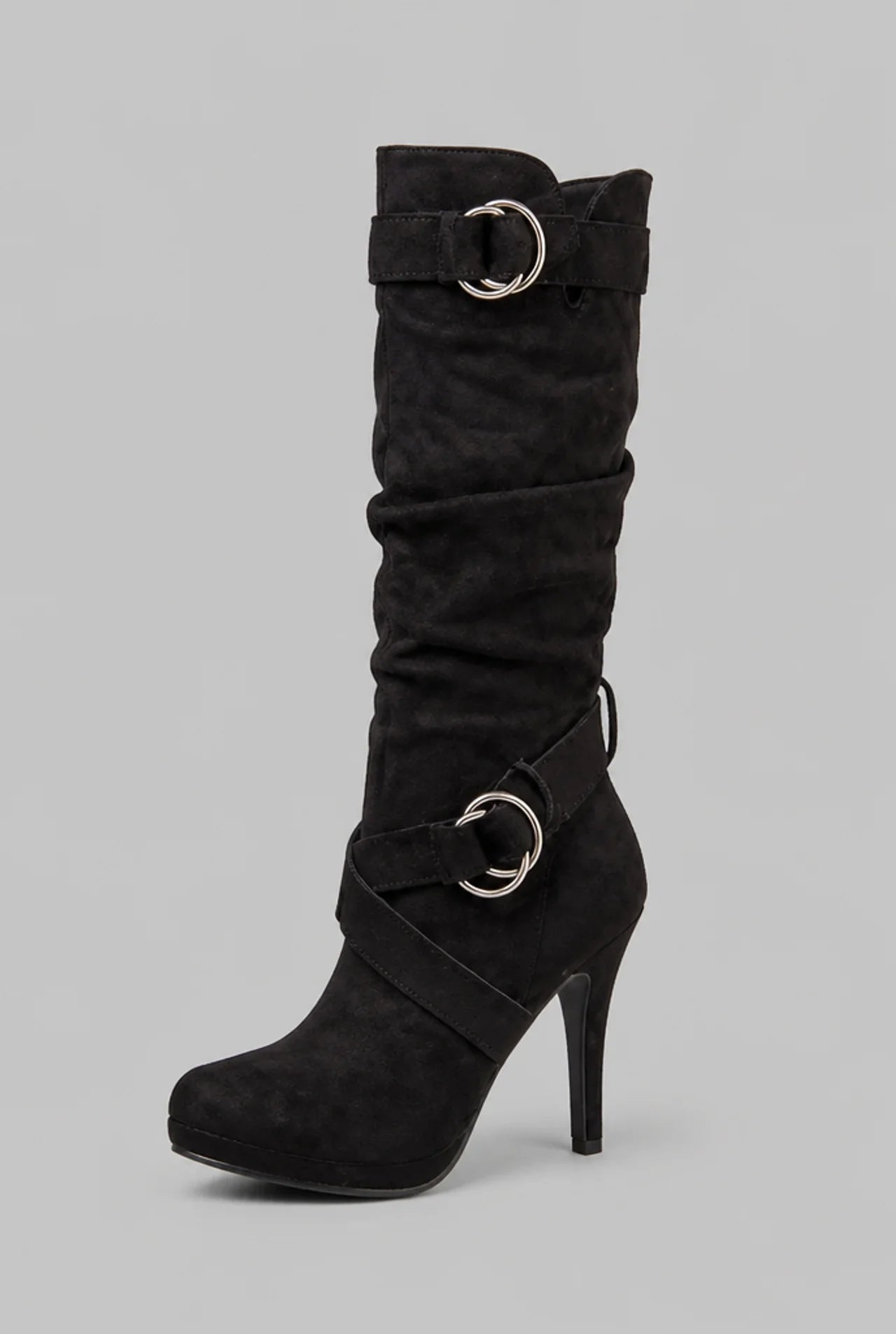 Slouchy Buckle Knee-High Stiletto Boots