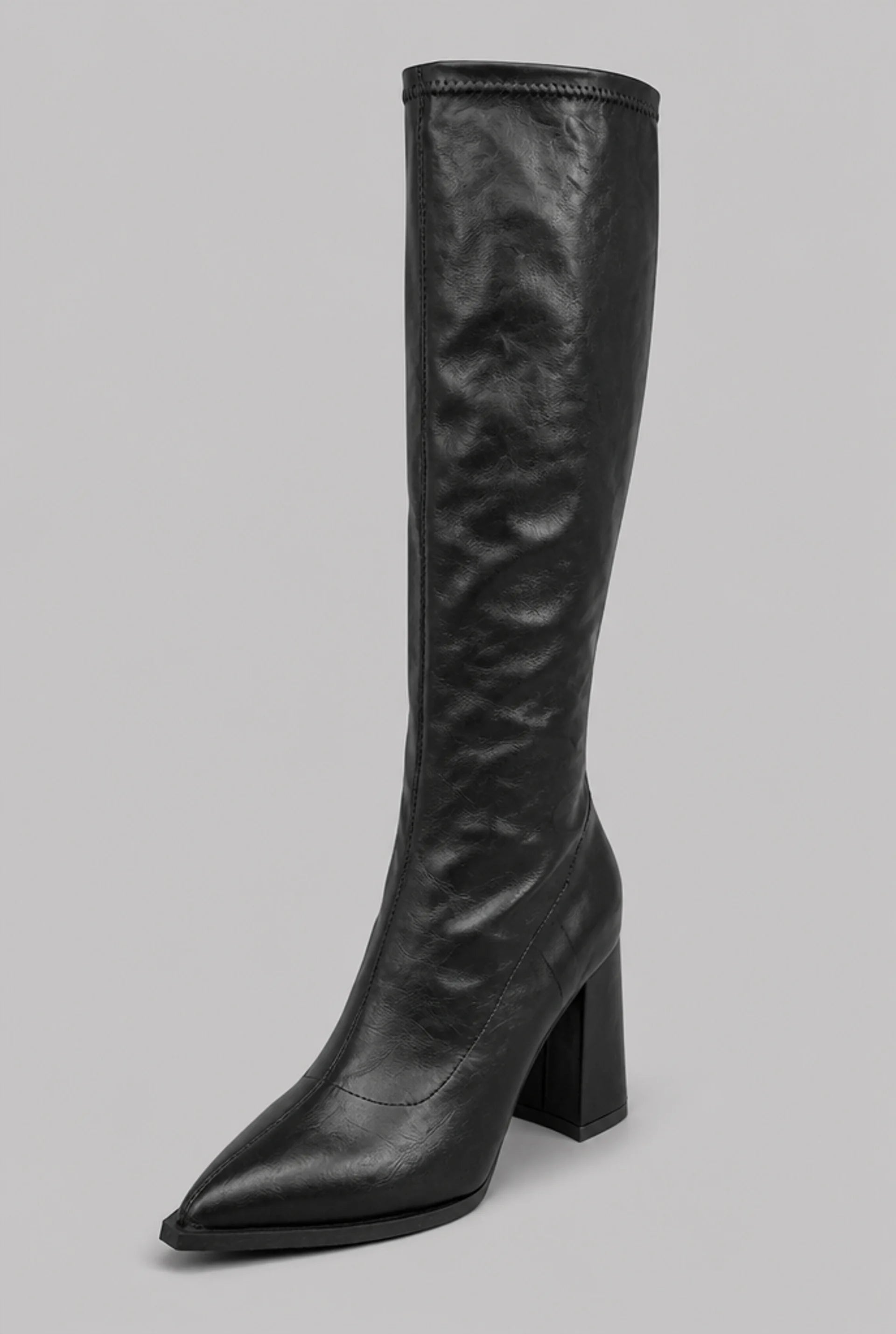 Pointed Toe Knee-High Boots with Block Heel