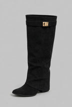 Foldover Cuff Knee-High Buckle Boots