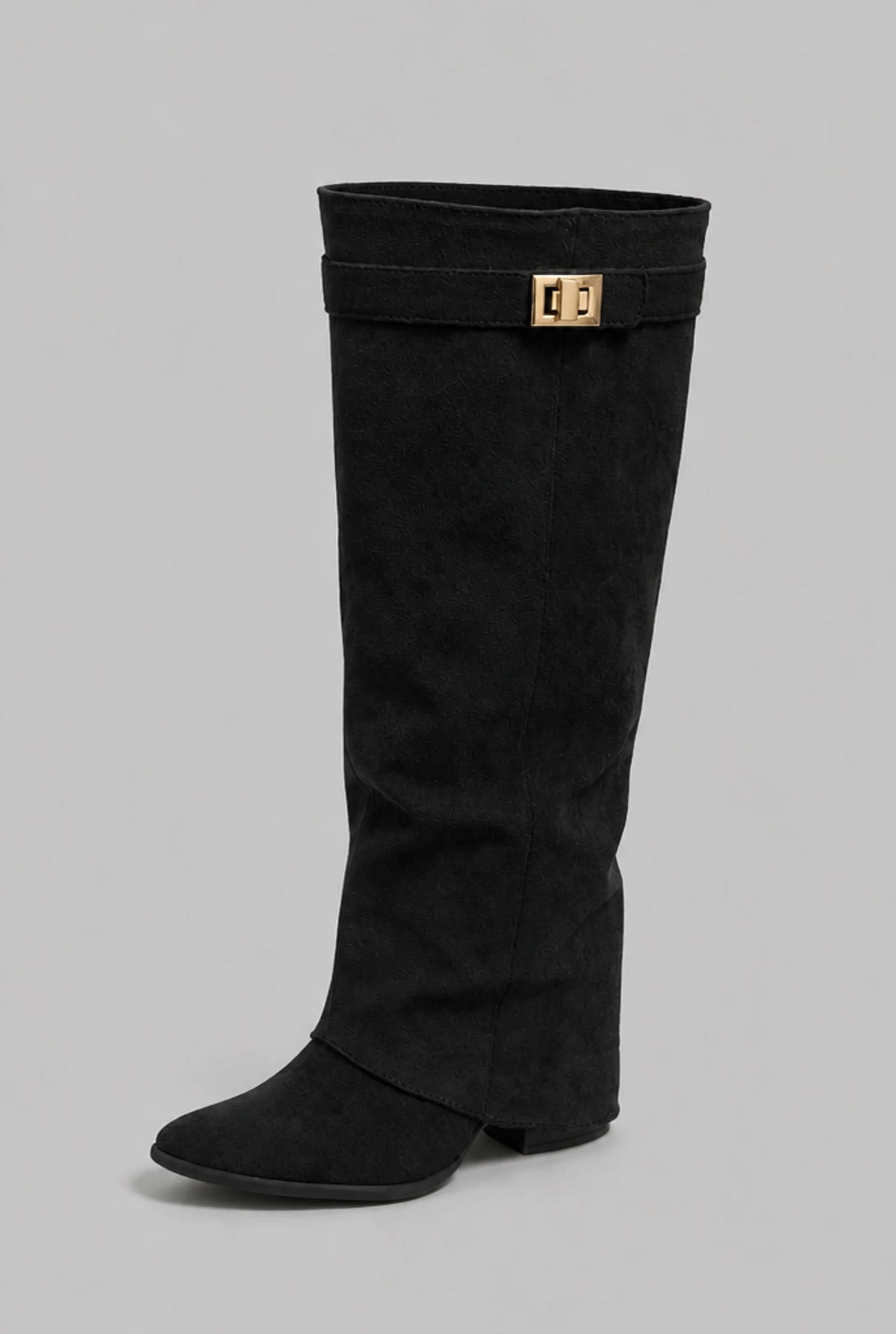 Foldover Cuff Knee-High Buckle Boots