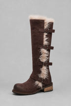Faux Fur Trim Buckle Knee-High Boots