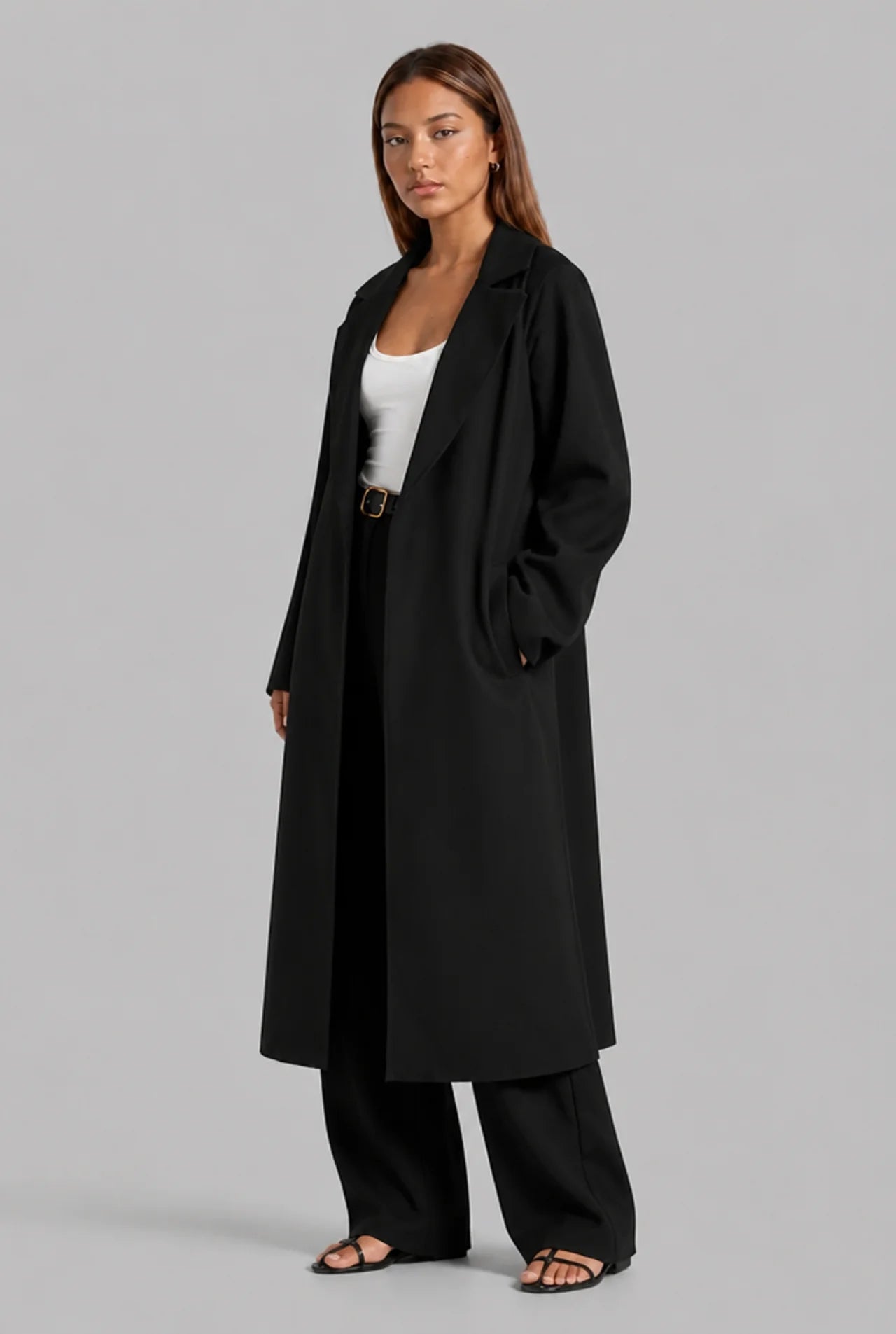 Longline Belted Wrap Coat