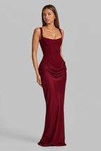 Lace-Up Corset Column Gown Maxi Dress