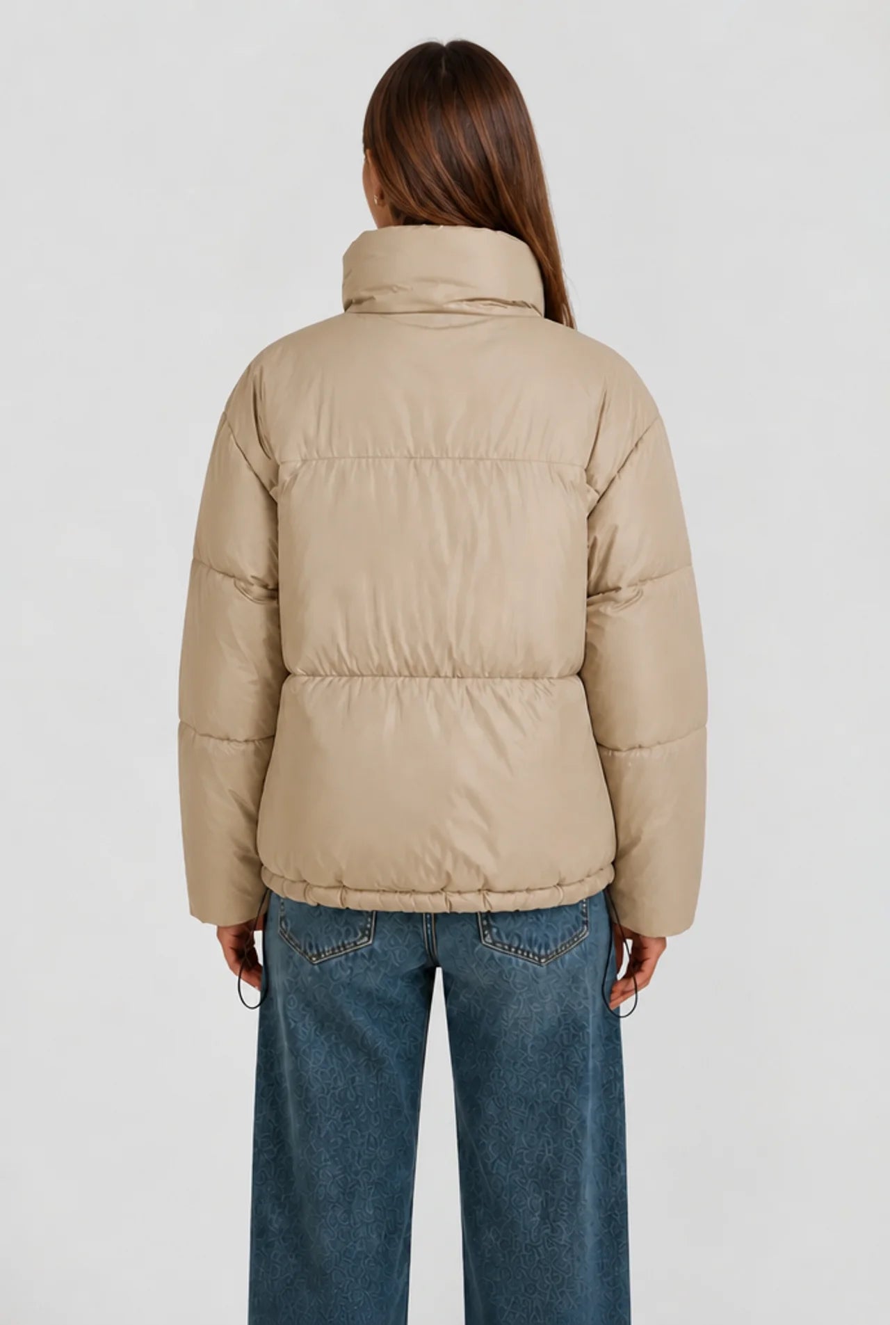 Cropped Funnel Neck Puffer Jacket