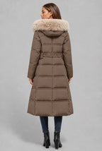 Longline Hooded Puffer Coat with Faux Fur Trim