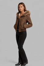 Faux Fur Trim Hooded Cropped Jacket