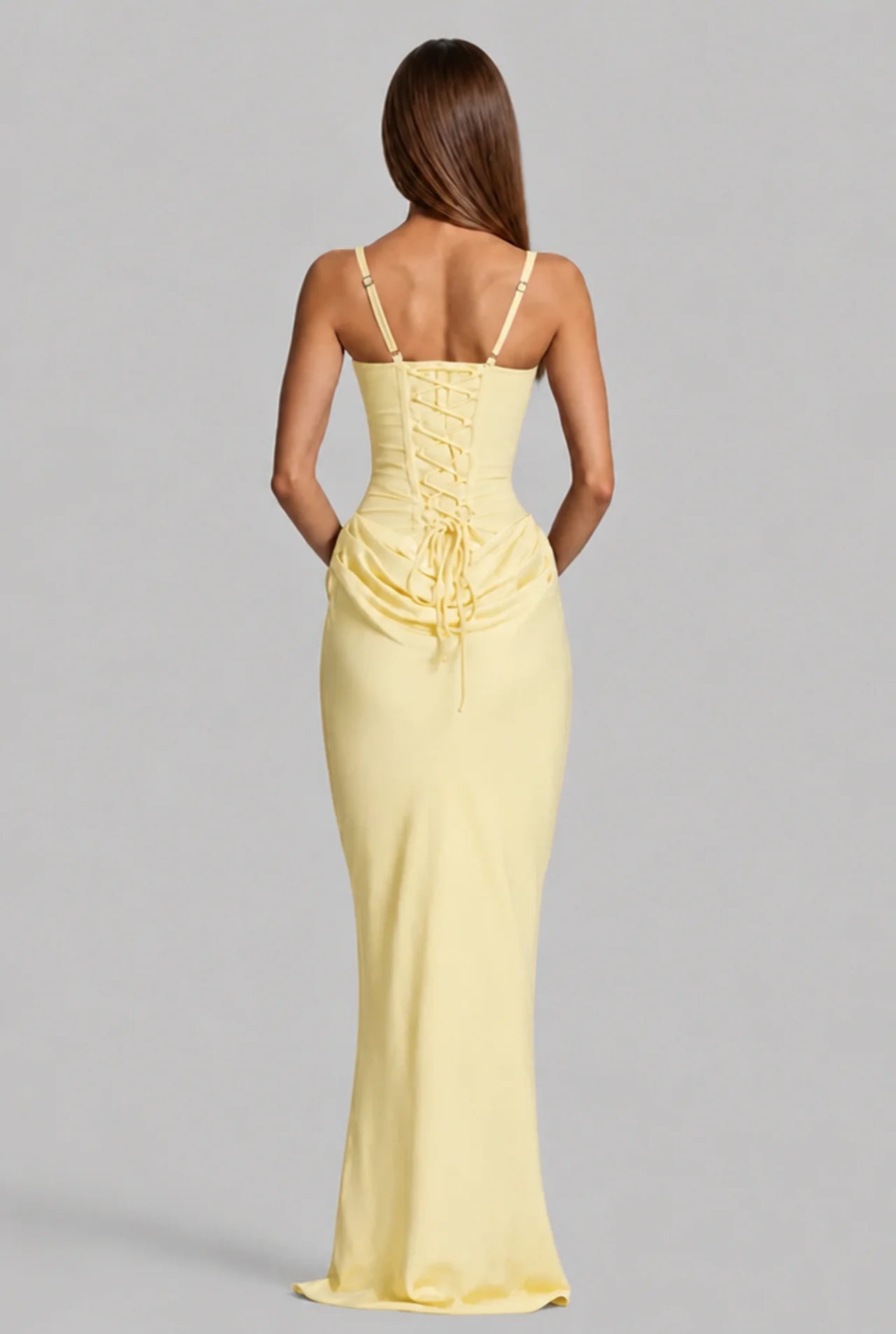 Lace-Up Corset Column Gown Maxi Dress