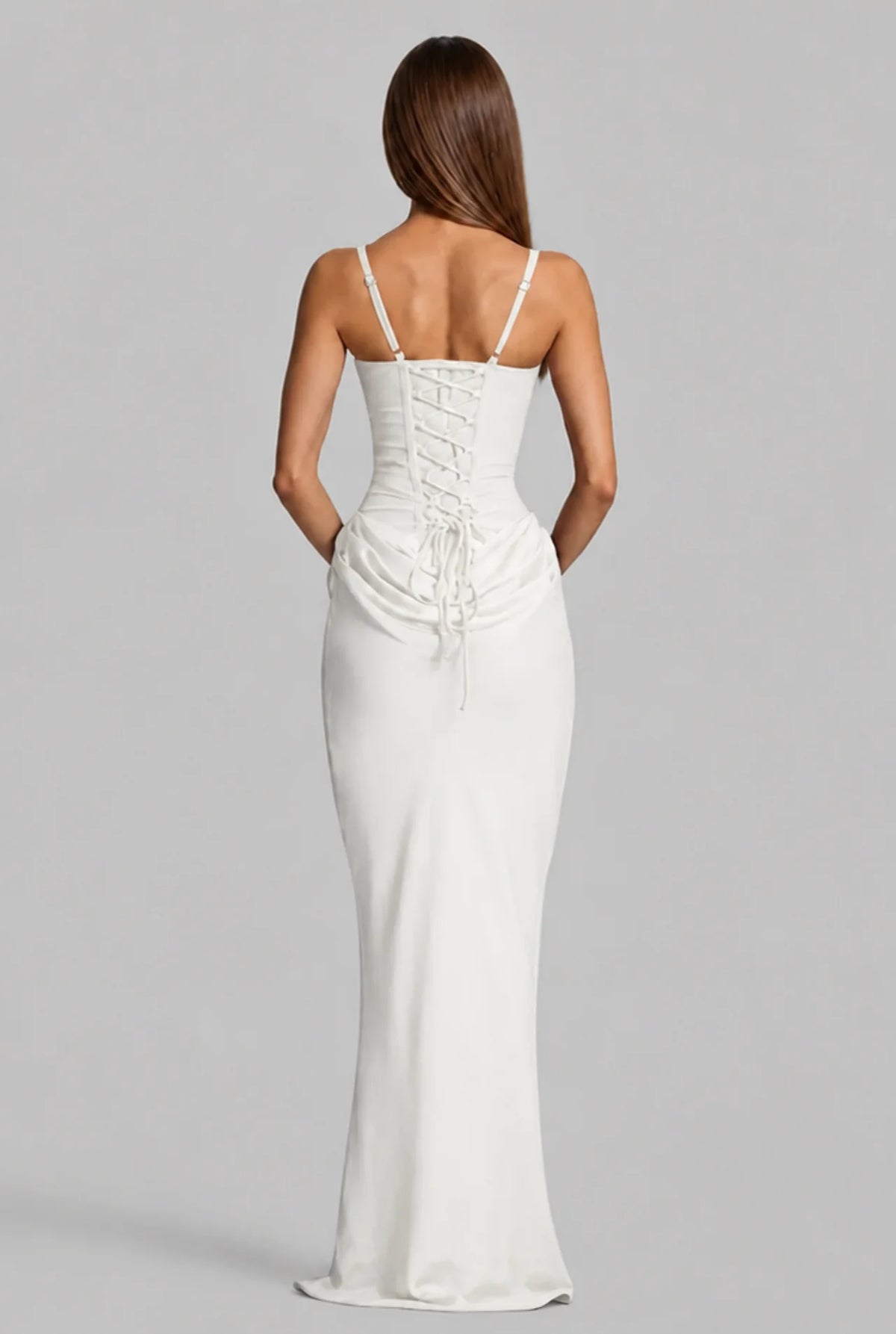 Lace-Up Corset Column Gown Maxi Dress