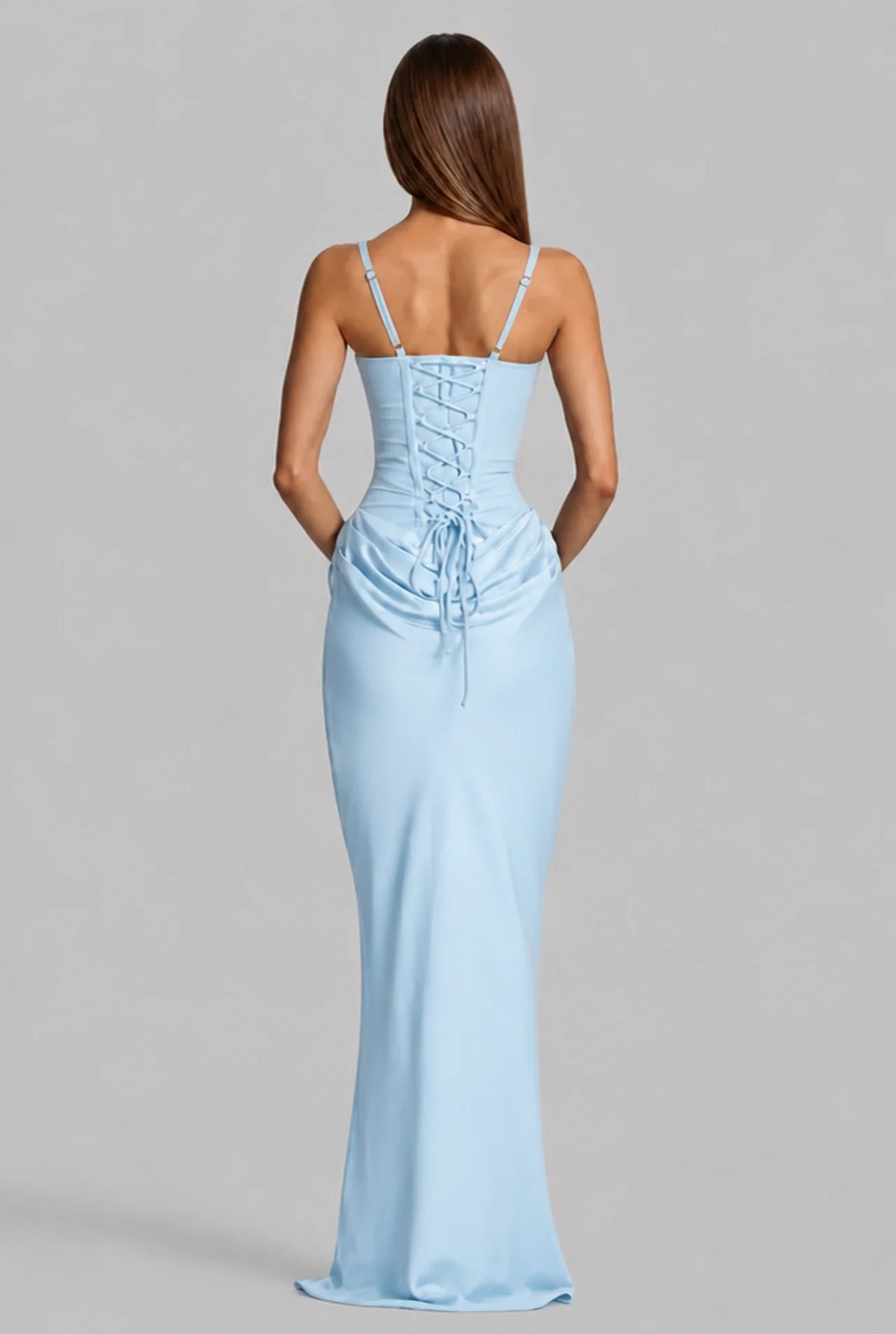 Lace-Up Corset Column Gown Maxi Dress