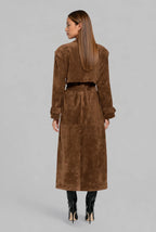 Suede Double-Breasted Trench Coat