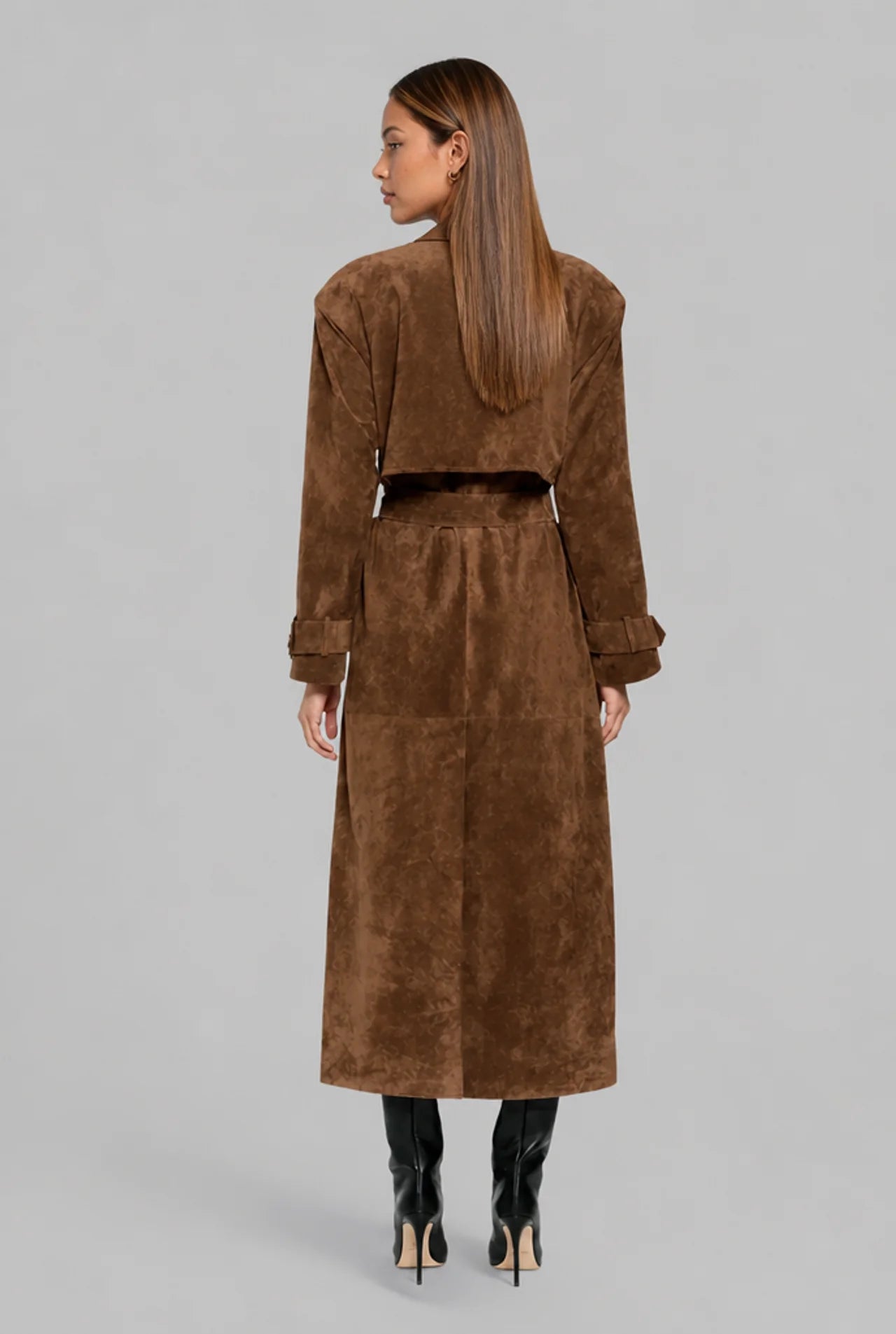 Suede Double-Breasted Trench Coat