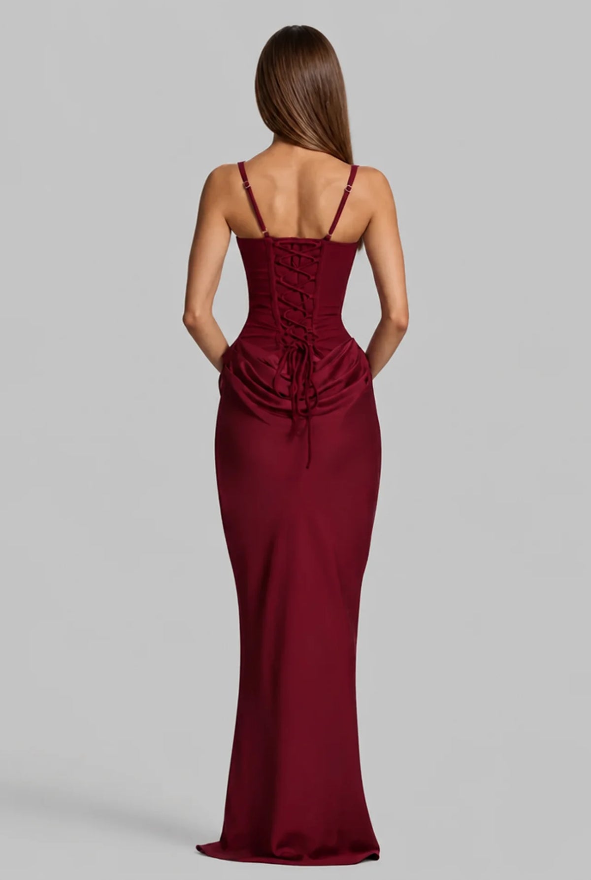 Lace-Up Corset Column Gown Maxi Dress