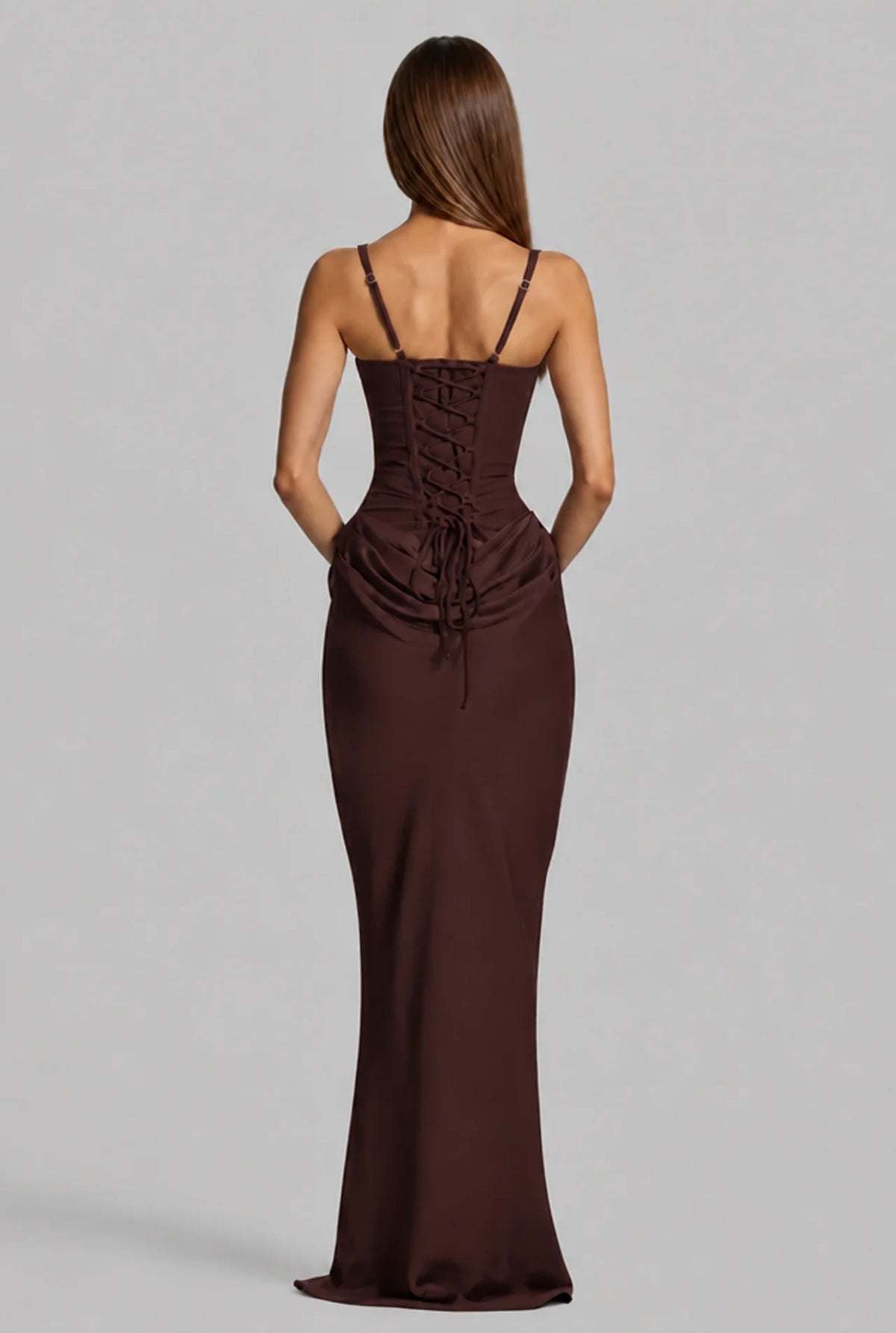 Lace-Up Corset Column Gown Maxi Dress