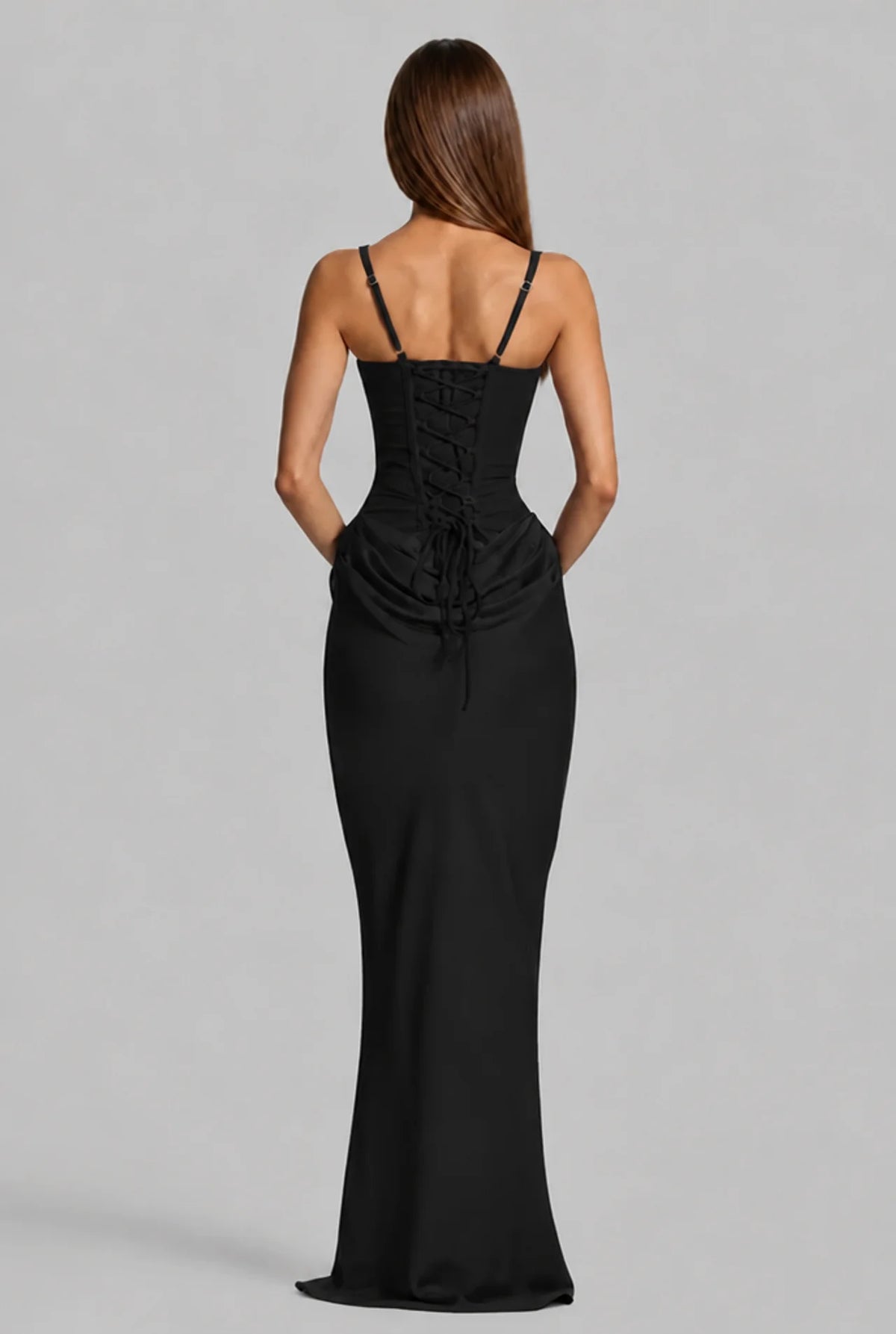 Lace-Up Corset Column Gown Maxi Dress