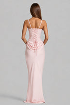 Lace-Up Corset Column Gown Maxi Dress