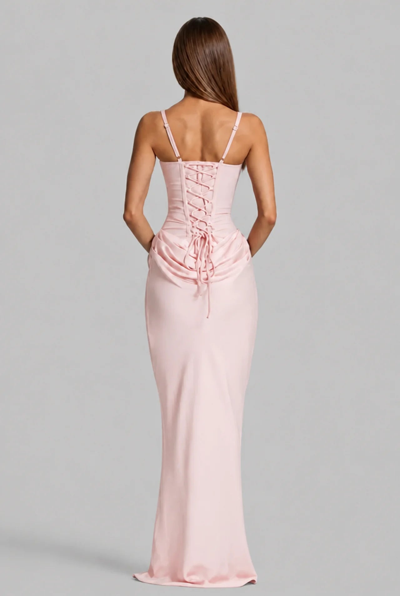 Lace-Up Corset Column Gown Maxi Dress