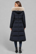 Longline Hooded Puffer Coat with Faux Fur Trim