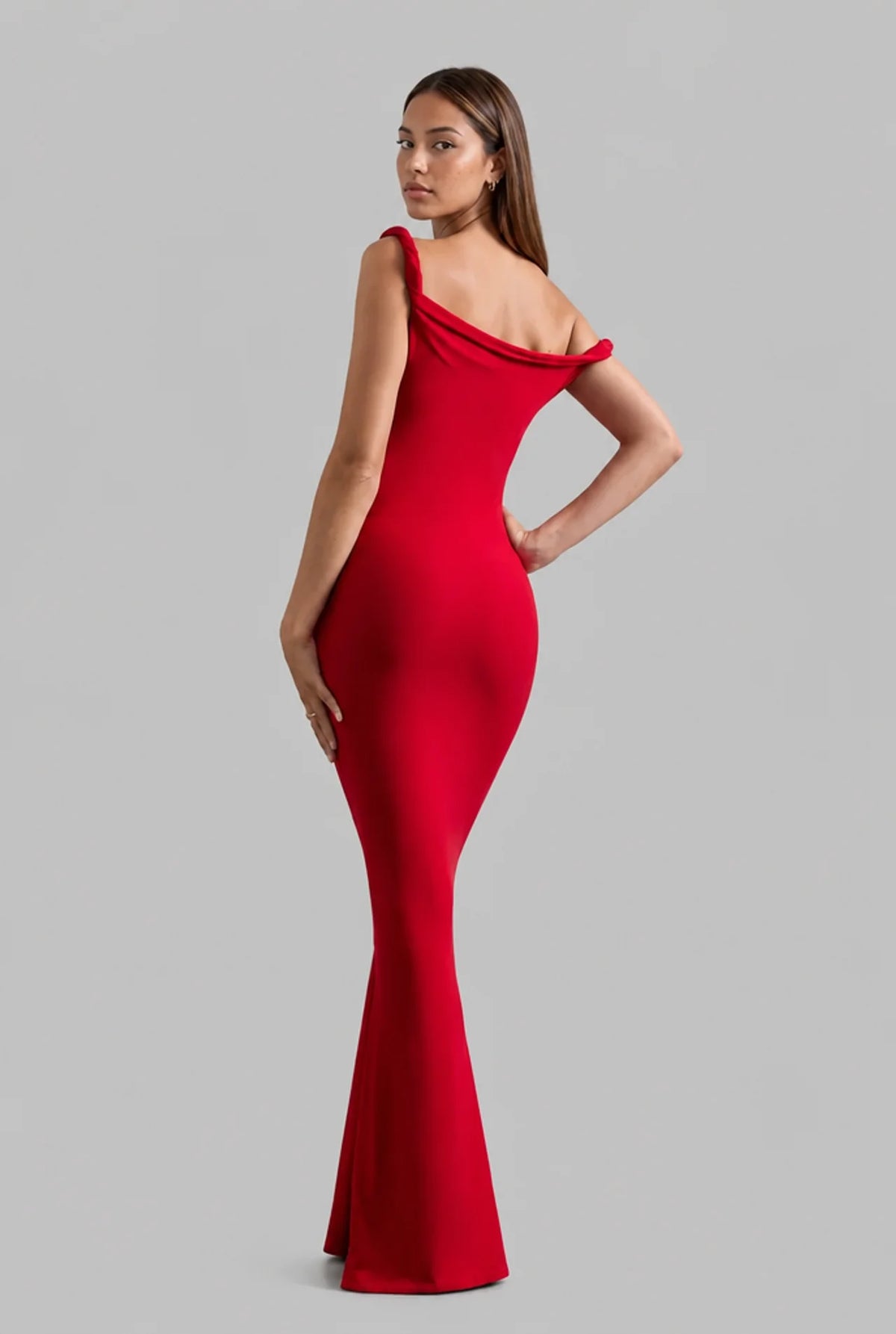 Off Shoulder Fishtail Column Maxi Dress