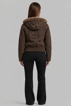 Faux Fur Trim Hooded Cropped Jacket