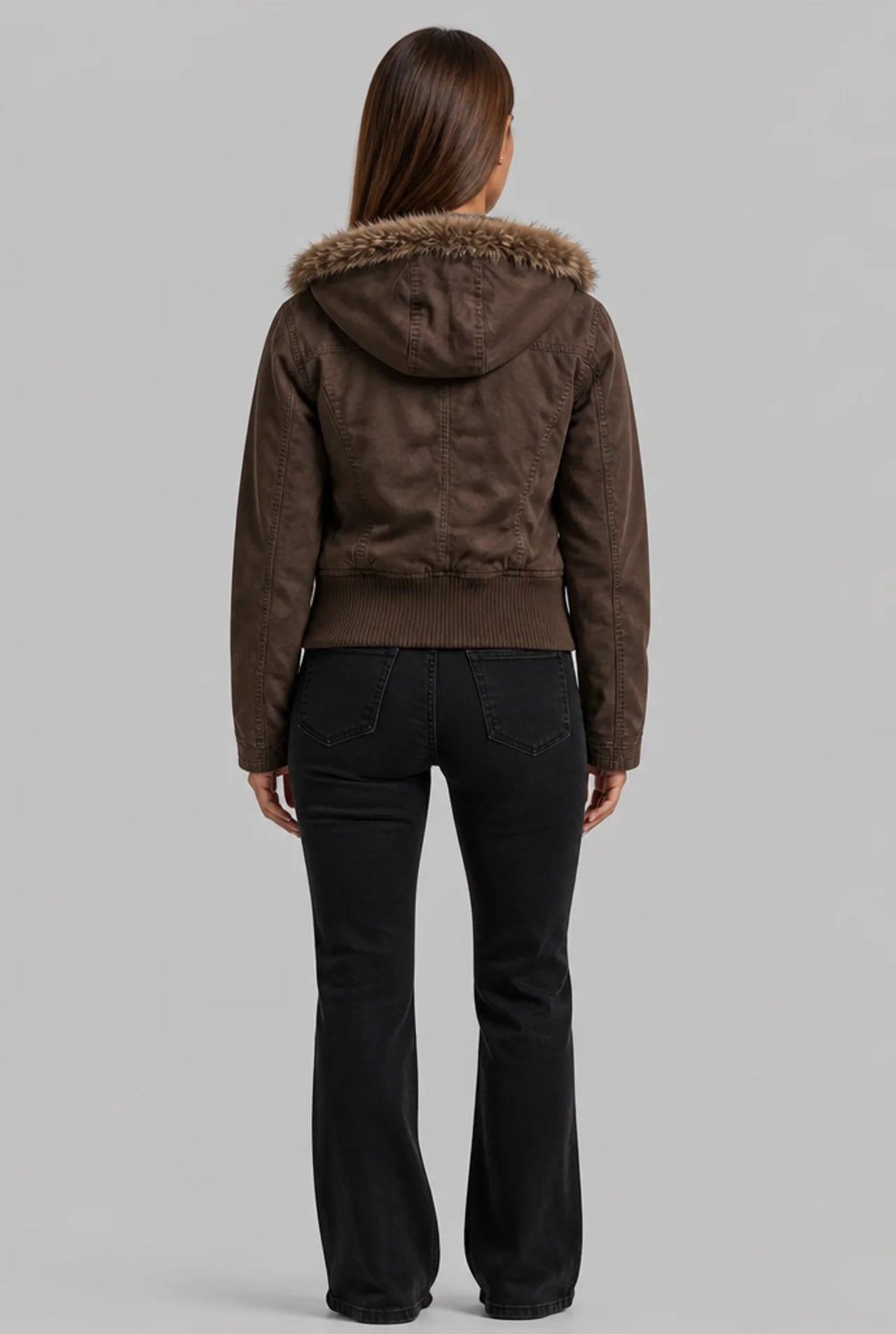 Faux Fur Trim Hooded Cropped Jacket