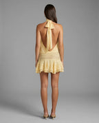Butter Yellow Halter Neck Drop Waist Mini Dress