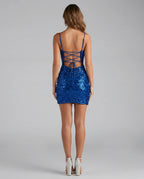 Royal Blue Sequin Lace Up Back Mini Dress