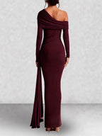 Off Shoulder Long Sleeve Draped Maxi Dress
