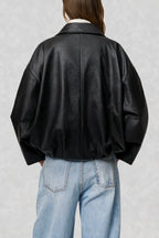 Belted Faux Leather Bomber Jacket