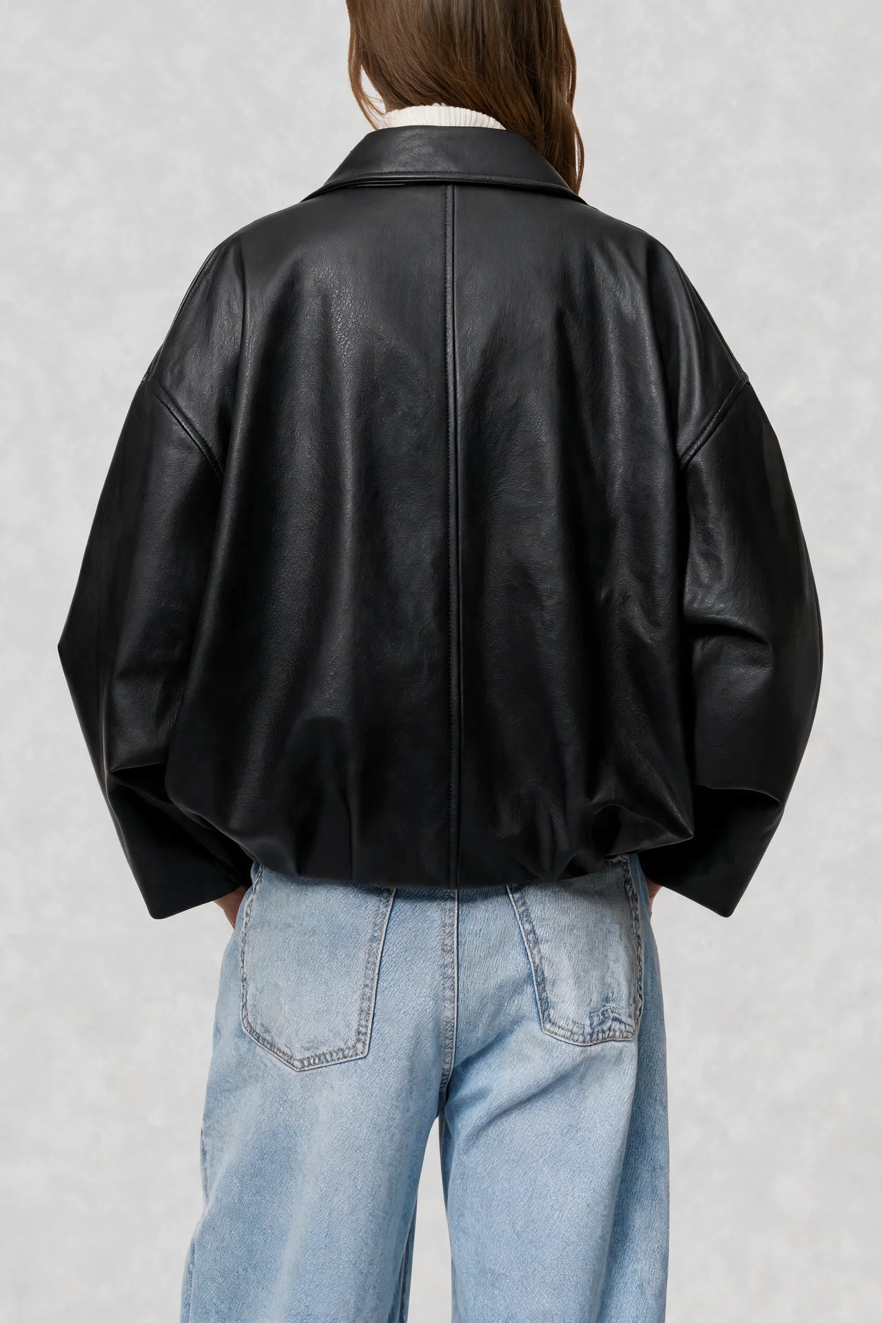 Belted Faux Leather Bomber Jacket