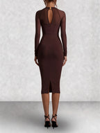 Mesh Sleeve Square Neck Bodycon Midi Dress