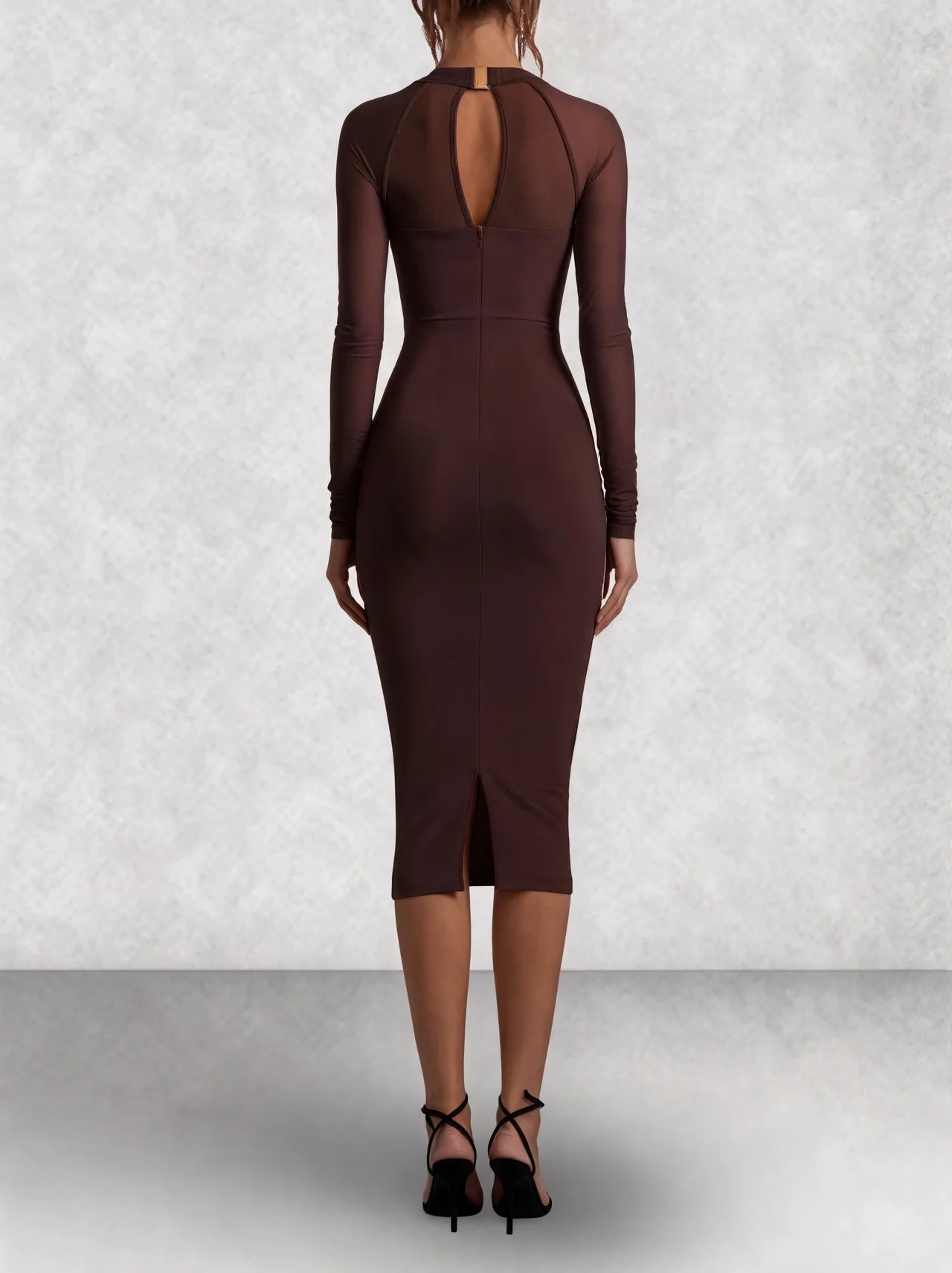 Mesh Sleeve Square Neck Bodycon Midi Dress
