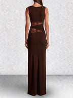 Lace Panel High Neck Column Maxi Dress
