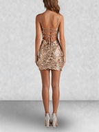 Sparkly Lace Up Back Mini Dress