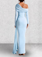 Off Shoulder Long Sleeve Draped Maxi Dress