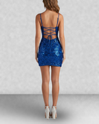 Sparkly Lace Up Back Mini Dress