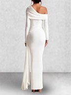 Off Shoulder Long Sleeve Draped Maxi Dress