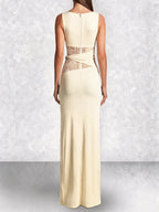 Lace Panel High Neck Column Maxi Dress