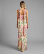 Cream Floral Strapless Neck Scarf Maxi Dress