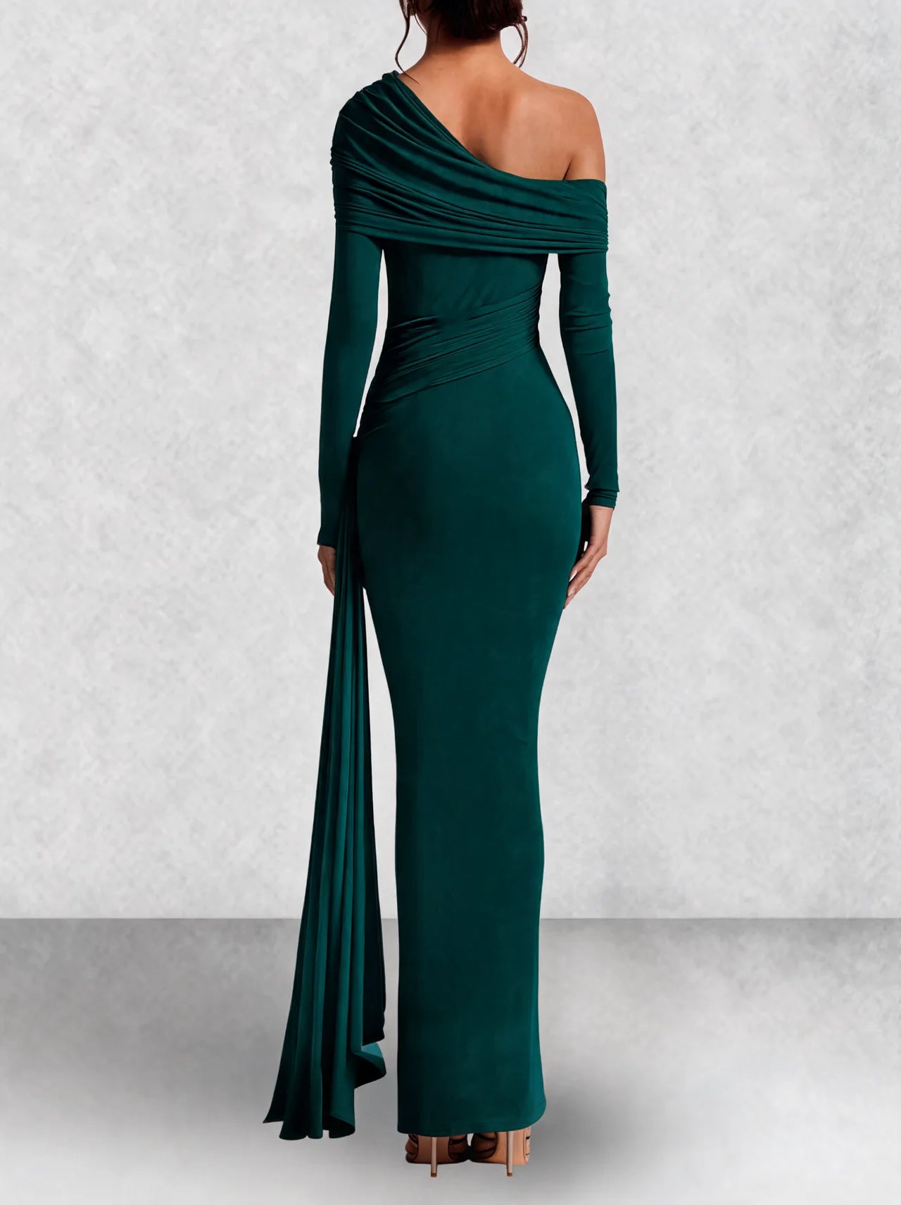 Off Shoulder Long Sleeve Draped Maxi Dress