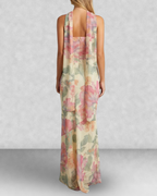 Floral Strapless Neck Scarf Maxi Dress
