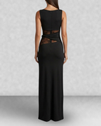 Lace Panel High Neck Column Maxi Dress