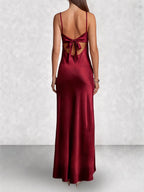Satin Slip Tie Front Maxi Dress