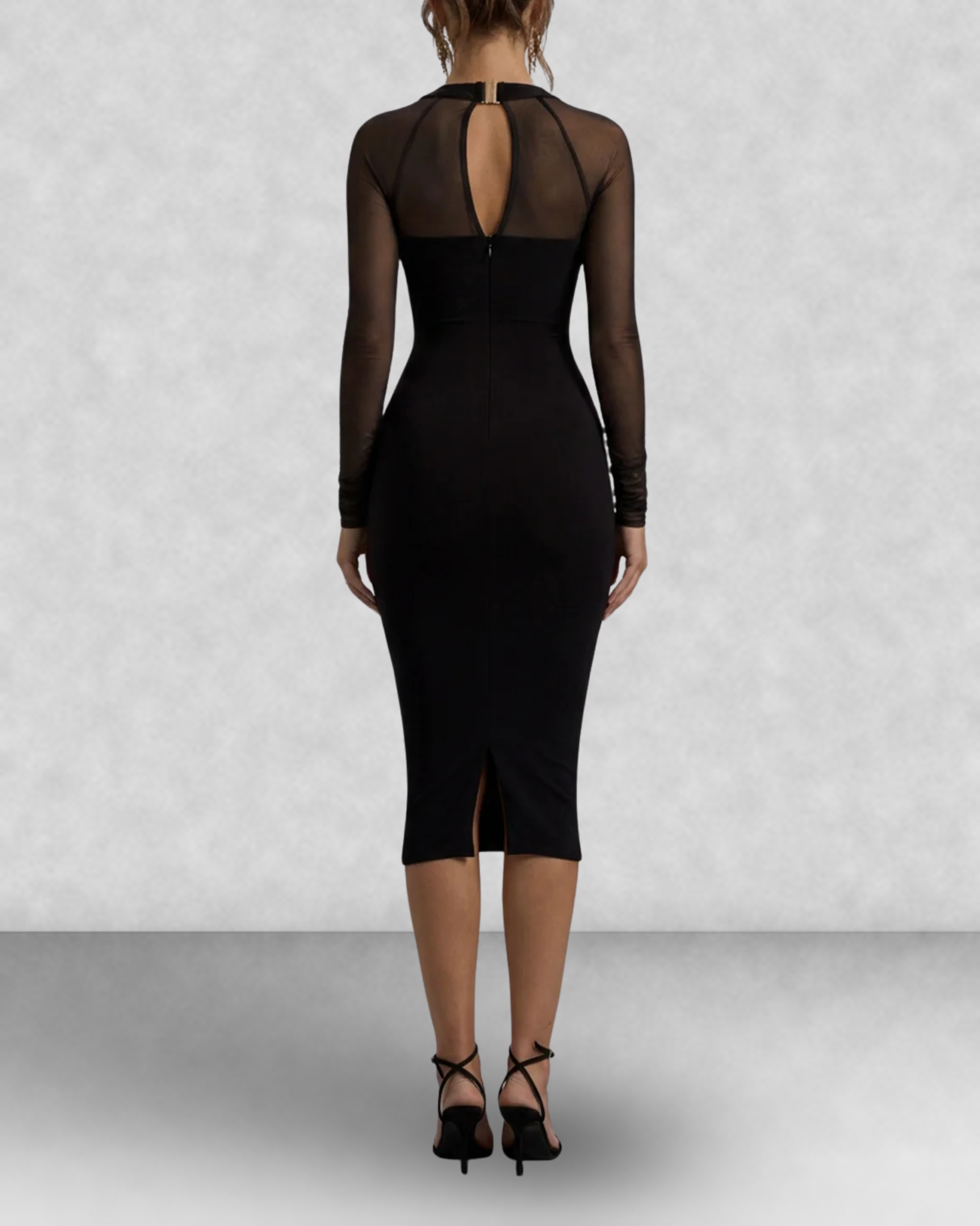 Mesh Sleeve Square Neck Bodycon Midi Dress