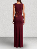 Lace Panel High Neck Column Maxi Dress