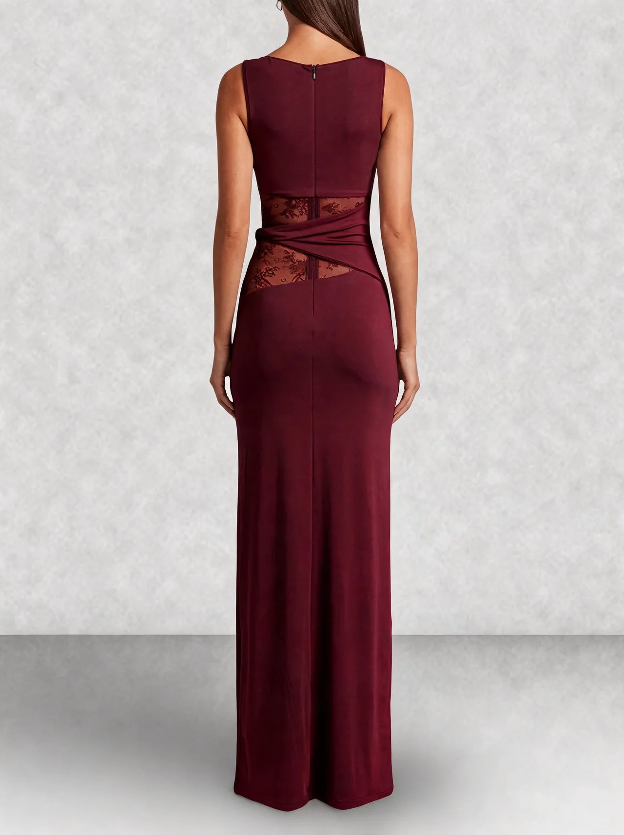 Lace Panel High Neck Column Maxi Dress