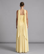 Pale Yellow Strapless Corset Back Maxi Dress