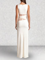 Lace Panel High Neck Column Maxi Dress