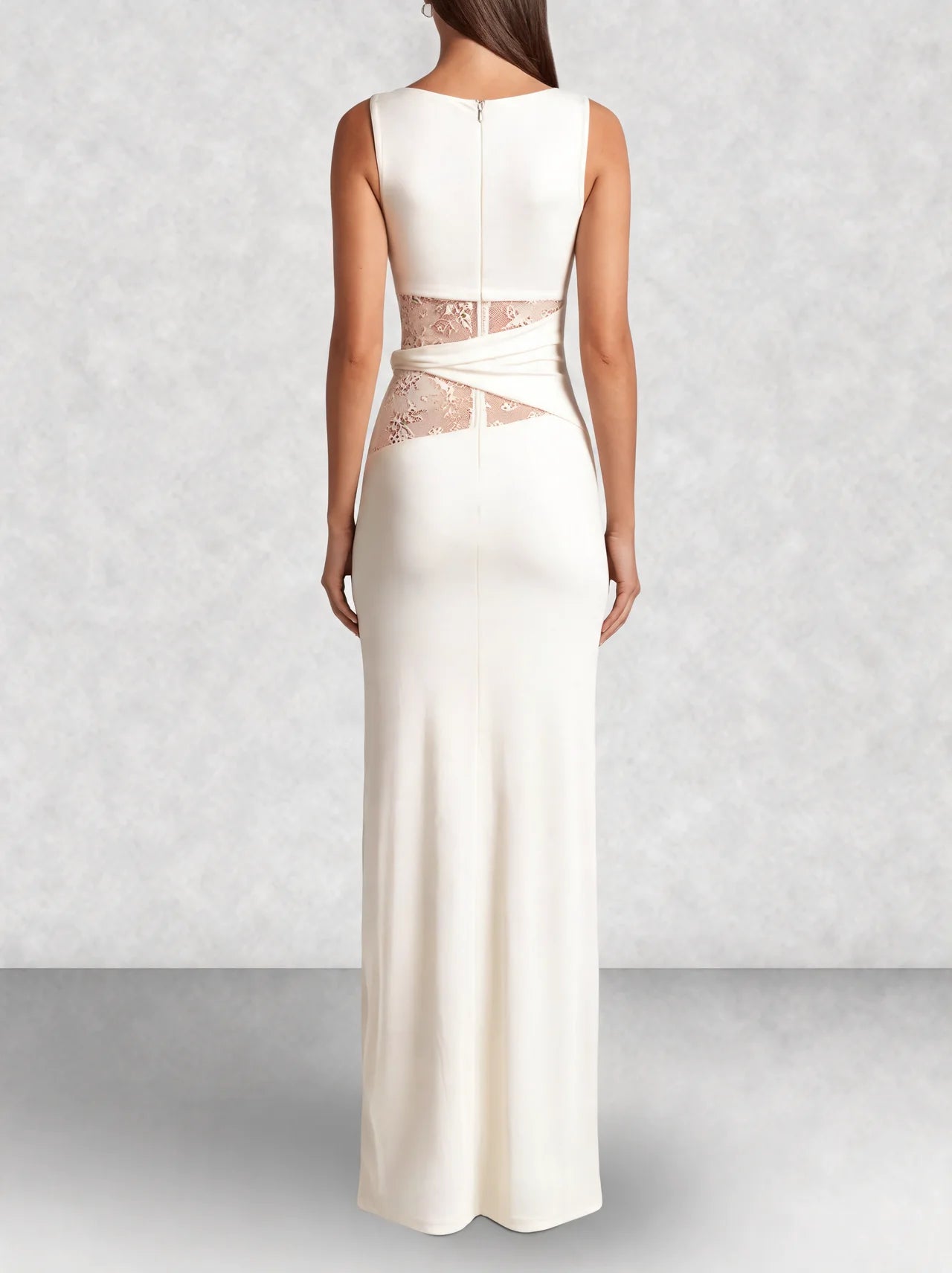 Lace Panel High Neck Column Maxi Dress