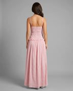 Pink Drop Waist Corset Bodice Maxi Dress